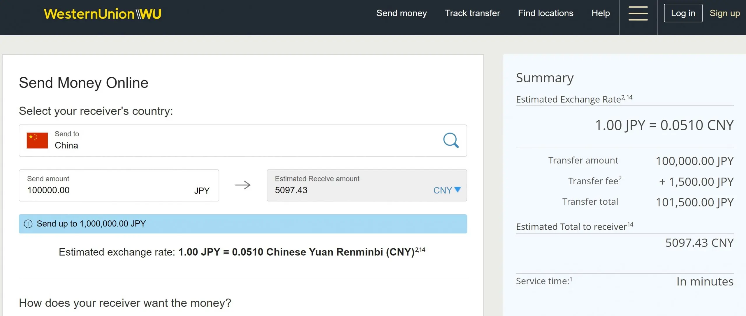 Western Union Japan to China
